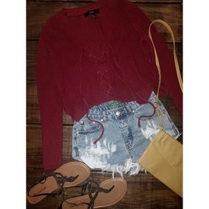 Wine red cropped sweater